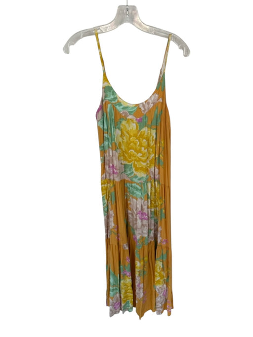 Z Supply Size S Yellow & Green Rayon Spaghetti Strap Flowers Maxi Dress Yellow & Green / S