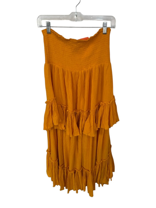 Free People Size S Marigold Viscose Waist Band Crinkle Hi Lo Maxi Skirt Marigold / S