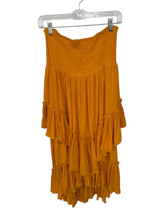 Free People Size S Marigold Viscose Waist Band Crinkle Hi Lo Maxi Skirt Marigold / S