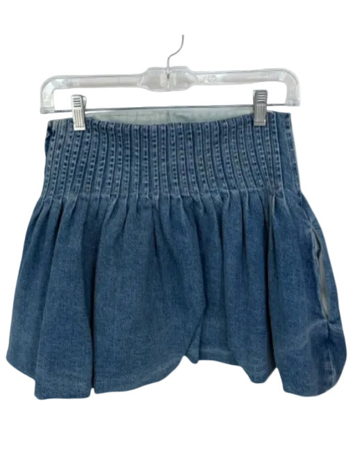 Sea New York Size 0 Med Light Wash Cotton Pleated Side Zip Bubble Hem Skirt Med Light Wash / 0