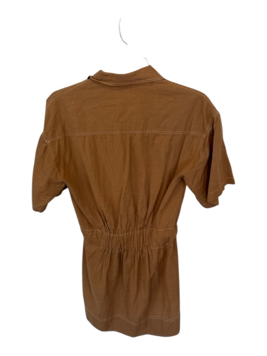 Omika Size XS Brown Cotton Short Sleeve Stitching Drawstring Waist Dress Brown / XS