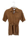 Omika Size XS Brown Cotton Short Sleeve Stitching Drawstring Waist Dress Brown / XS