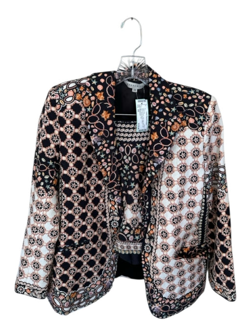 RANNA GILL Size XS Black & Peach Linen High Waist sea shell Blazer Short Set Black & Peach / XS