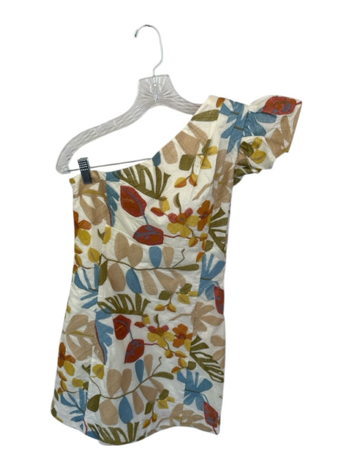 Greylin Size XS Cream & Blue Cotton One Shoulder Embroidered Flowers Dress Cream & Blue / XS