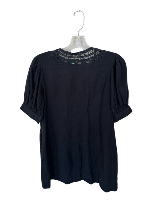 Free People Size XS Black Cotton Short Sleeve Lace Detail Buttons Mini Dress Black / XS