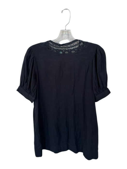 Free People Size XS Black Cotton Short Sleeve Lace Detail Buttons Mini Dress Black / XS