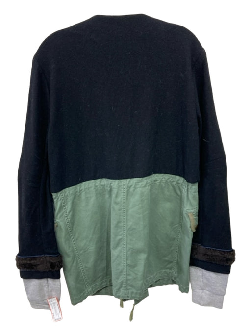 Harvey Faircloth Size M Black Green Gray Button Front Fur Detail Jacket Black Green Gray / M