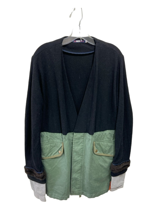 Harvey Faircloth Size M Black Green Gray Button Front Fur Detail Jacket Black Green Gray / M