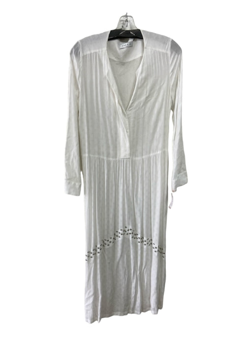 Sandro Size Est M White Viscose V Neck Embroidered Detail Long Sleeve Maxi Dress White / Est M