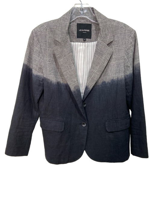 Le Superbe Size 8 Navy, Black, White COTTON & LINEN Two Button Dip dye Jacket Navy, Black, White / 8