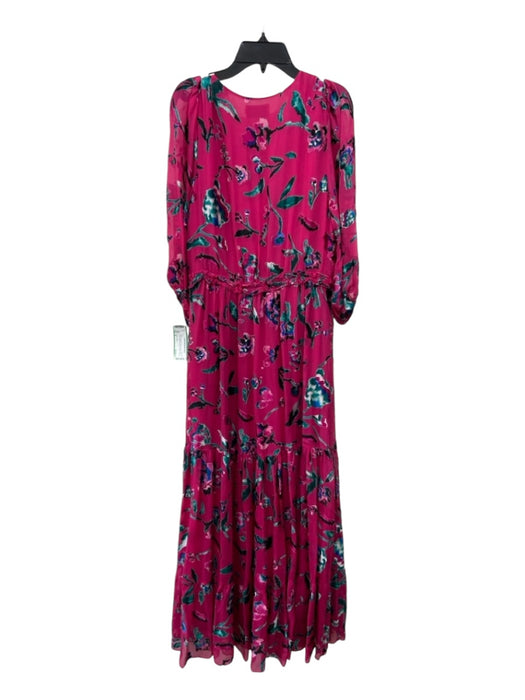 Tanya Taylor Size 8 Pink & Teal Print Viscose Blend Maxi Floral Tiered Dress Pink & Teal Print / 8