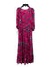 Tanya Taylor Size 8 Pink & Teal Print Viscose Blend Maxi Floral Tiered Dress Pink & Teal Print / 8