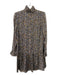 Celine Size 40 Black & Brown Print Silk Floral Metallic Thread Long Sleeve Dress Black & Brown Print / 40