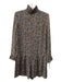 Celine Size 40 Black & Brown Print Silk Floral Metallic Thread Long Sleeve Dress Black & Brown Print / 40