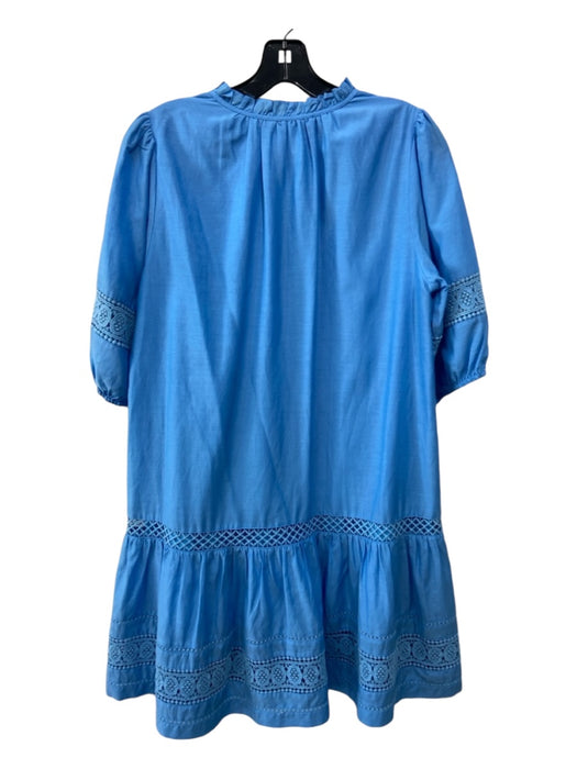 Marie Oliver Size S Blue Cotton & Silk Half Button V Neck Pleated Dress Blue / S