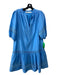 Marie Oliver Size S Blue Cotton & Silk Half Button V Neck Pleated Dress Blue / S