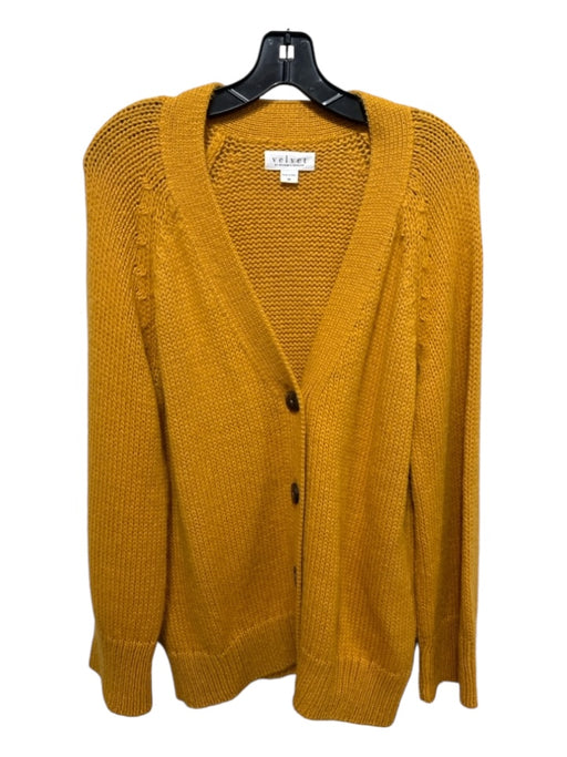 Velvet Size XS Mustard Yellow Alpaca & Acrylic Button Rib Knit Cardigan Mustard Yellow / XS