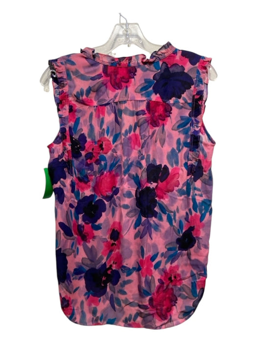 Go Silk Size S Pink & Purple Print Silk Floral Sleeveless Button Up Top Pink & Purple Print / S