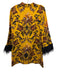 Cara Cara Size M Gold, Black, Multi Viscose Long Sleeve Feather Hem Dress Gold, Black, Multi / M
