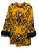 Cara Cara Size M Gold, Black, Multi Viscose Long Sleeve Feather Hem Dress Gold, Black, Multi / M