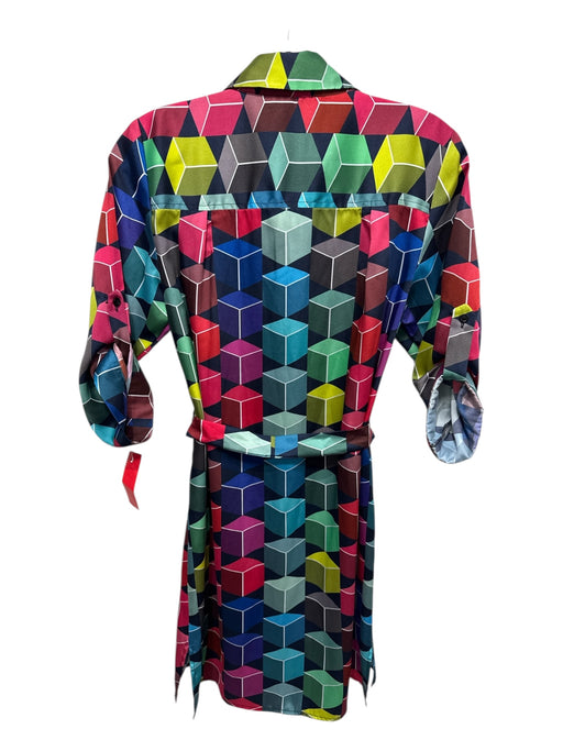 Milly Size P Blue, Red, Multi Polyester Satin 3/4 Sleeve Geometric Print Dress Blue, Red, Multi / P