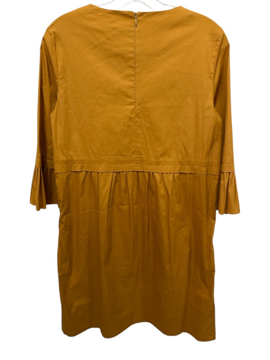 'S Max Mara Size 8 Mustard Yellow Cotton Blend 3/4 Sleeve Back Zip Dress Mustard Yellow / 8