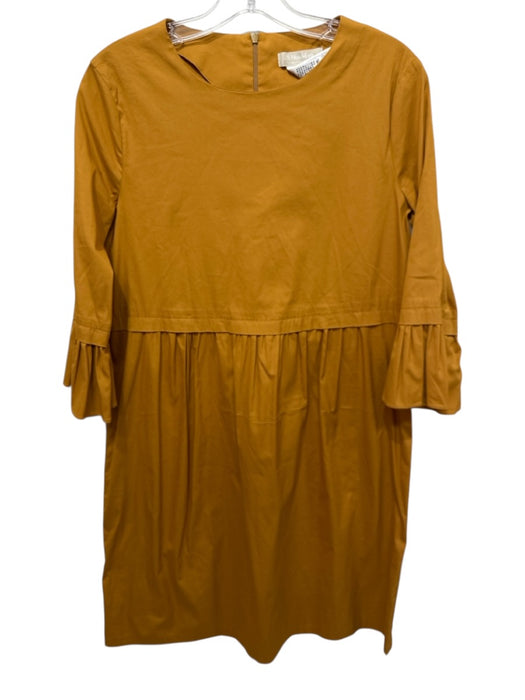 'S Max Mara Size 8 Mustard Yellow Cotton Blend 3/4 Sleeve Back Zip Dress Mustard Yellow / 8