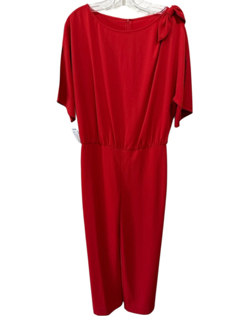 St. John Size 6 Red Short Sleeve Boat Neck Gathered Waist Tie Detail Jumpsuit Red / 6