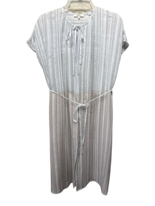 Vince Size S White & Baby Blue Cotton Blend Stripe Short Sleeve Dress White & Baby Blue / S