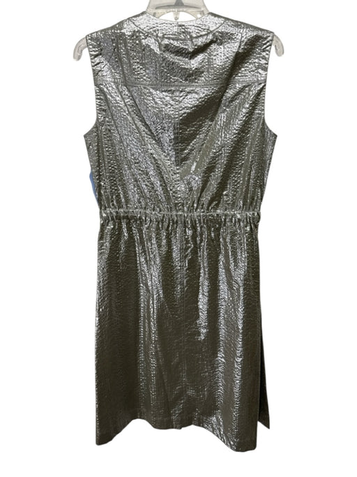 Akris Size 8 Light Gold Cotton Metallic Zip Up Sleeveless Crinkle Dress Light Gold / 8