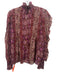Ulla Johnson Size 6 Maroon & Multi Silk Blend Metallic Thread Floral Ruffle Top Maroon & Multi / 6