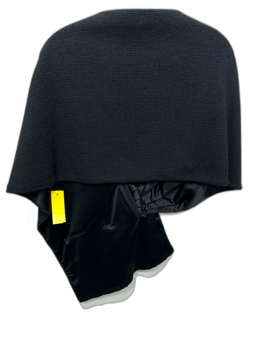 St John Black Wool Blend Satin Fabric Block pocket Wrap scarf Black / M/L
