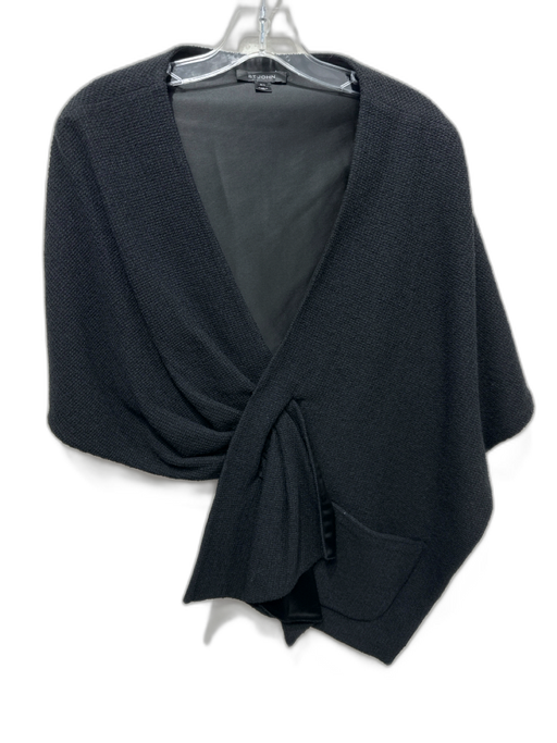 St John Black Wool Blend Satin Fabric Block pocket Wrap scarf Black / M/L