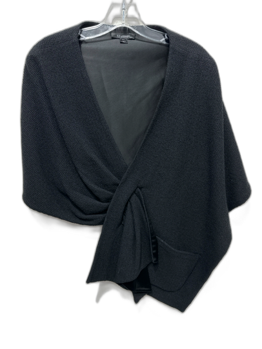 St John Black Wool Blend Satin Fabric Block pocket Wrap scarf Black / M/L