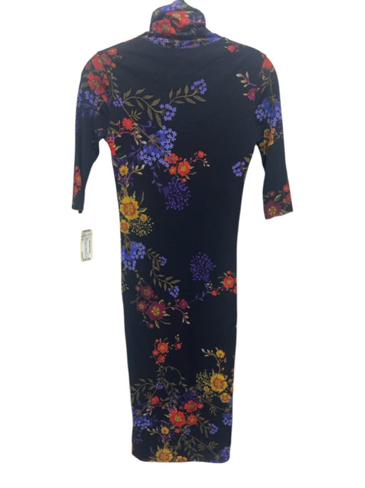 Fuzzi Size M Black, Purple, Red Polyamide 1/2 Sleeve Floral Print Midi Dress Black, Purple, Red / M