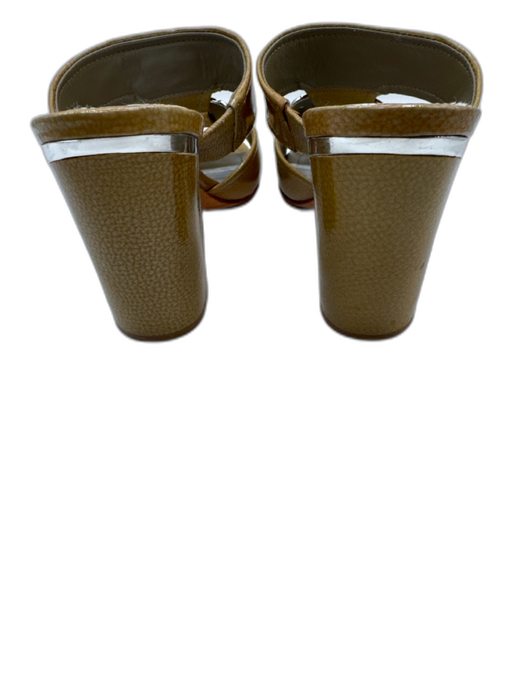 Saks Fifth Ave Shoe Size 8 Taupe & Silver Patent Leather Open Strappy Sandals Taupe & Silver / 8