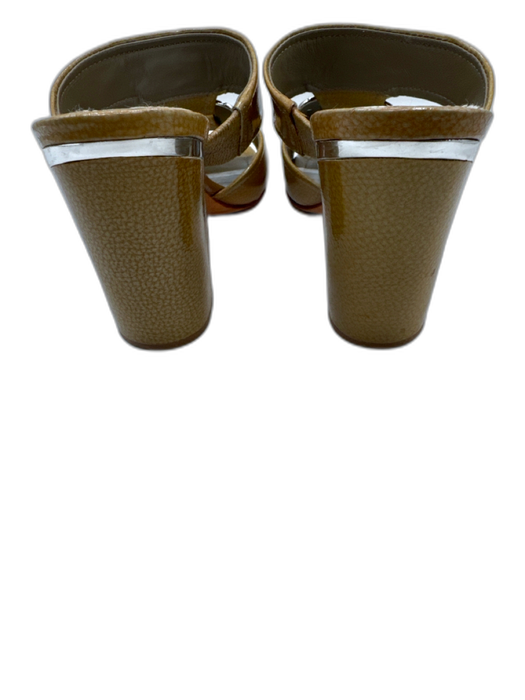 Saks Fifth Ave Shoe Size 8 Taupe & Silver Patent Leather Open Strappy Sandals Taupe & Silver / 8