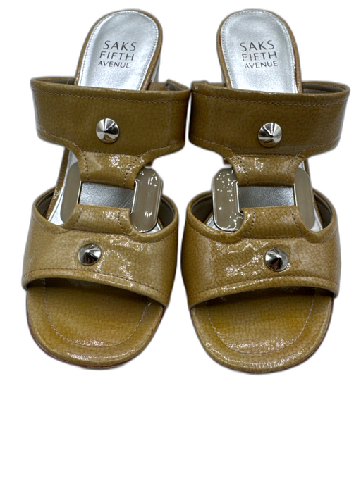 Saks Fifth Ave Shoe Size 8 Taupe & Silver Patent Leather Open Strappy Sandals Taupe & Silver / 8