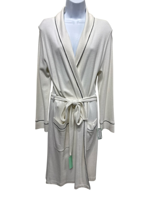 Carmen Von Glaser Size M White & Black Pima Cotton Long Sleeve Tie Front Robe White & Black / M
