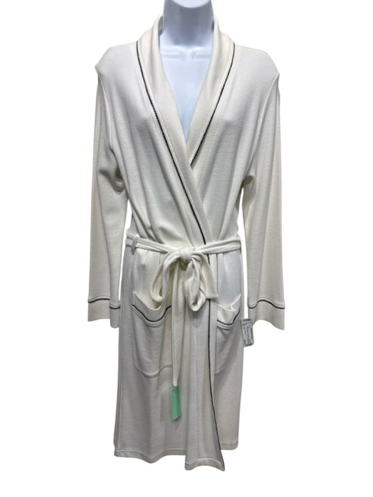 Carmen Von Glaser Size M White & Black Pima Cotton Long Sleeve Tie Front Robe White & Black / M