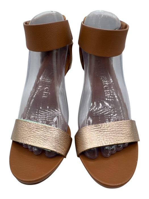 Pedro Garcia Shoe Size 38.5 Tan & Gold Leather Upper Metallic Accent Sandals Tan & Gold / 38.5