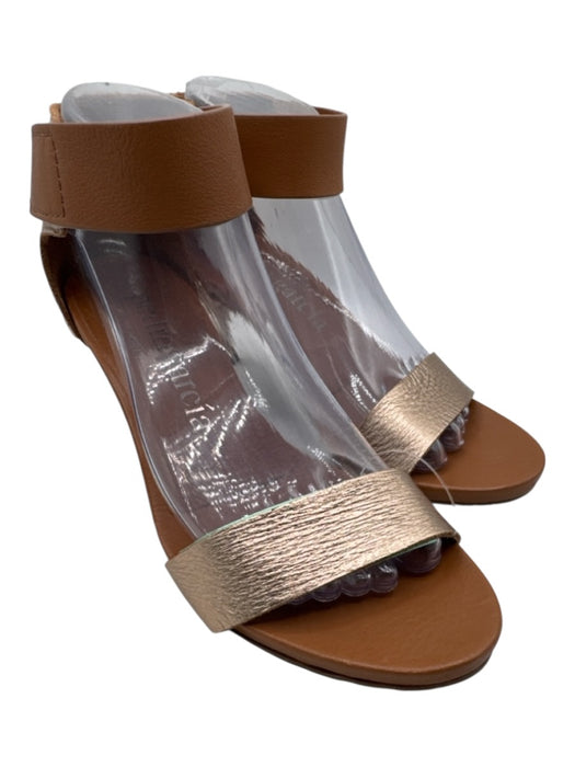 Pedro Garcia Shoe Size 38.5 Tan & Gold Leather Upper Metallic Accent Sandals Tan & Gold / 38.5