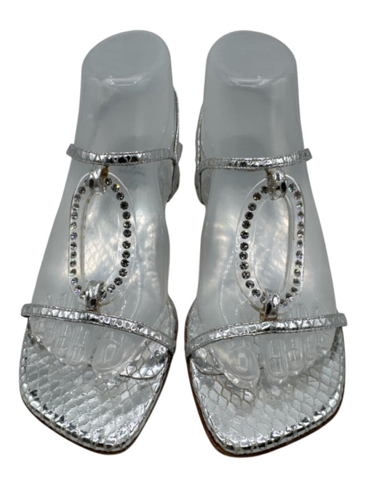 Stuart Weitzman Shoe Size 8 Silver & Clear Leather Upper Metallic Sandals Silver & Clear / 8