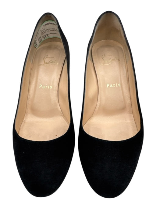 Christian Louboutin Shoe Size 38.5 Black Leather Upper Suede Block Heel Pumps Black / 38.5