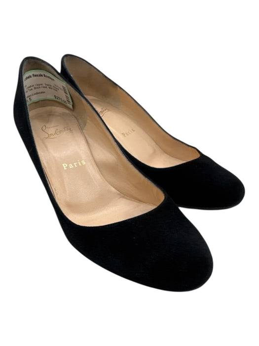 Christian Louboutin Shoe Size 38.5 Black Leather Upper Suede Block Heel Pumps Black / 38.5