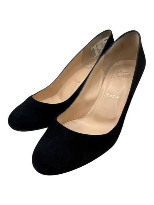 Christian Louboutin Shoe Size 38.5 Black Leather Upper Suede Block Heel Pumps Black / 38.5