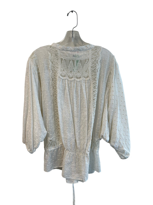 Rebecca Taylor Size 6 Ivory Cotton Round Neck Button Down Pintuck Top Ivory / 6