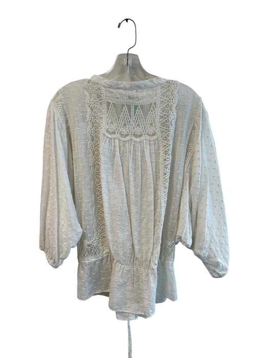 Rebecca Taylor Size 6 Ivory Cotton Round Neck Button Down Pintuck Top Ivory / 6
