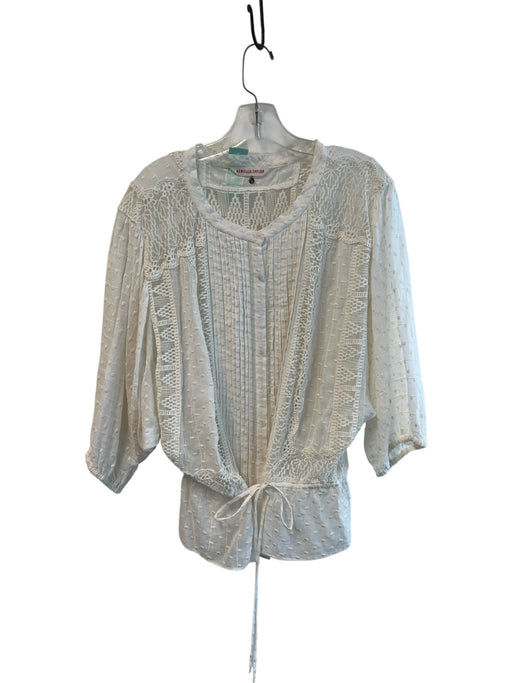 Rebecca Taylor Size 6 Ivory Cotton Round Neck Button Down Pintuck Top Ivory / 6