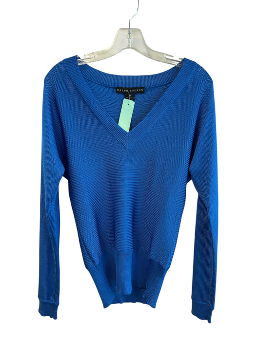 Ralph Lauren Size M Blue Silk Knit Semi Sheer V Neck Long Sleeve Sweater Blue / M